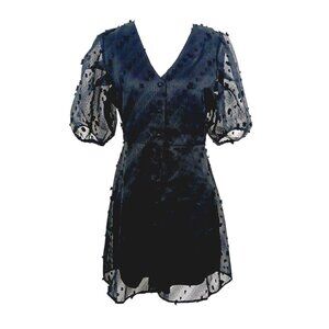 entro NWT, Med., 3D Lined Black Organza Mini Dress , Puffy Short Sheer Sleeves